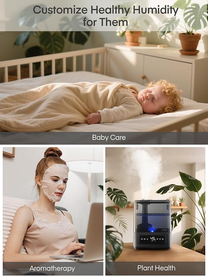 FOHERE Smart Humidifier for Bedroom, 6L Quiet Warm Cool Mist Humidifier with 60H Runtime, Aroma Diffuser, Sleep Mode, 12H Timer, Ultrasonic Top Fill Humidifiers for Home, Baby, Plants, Office