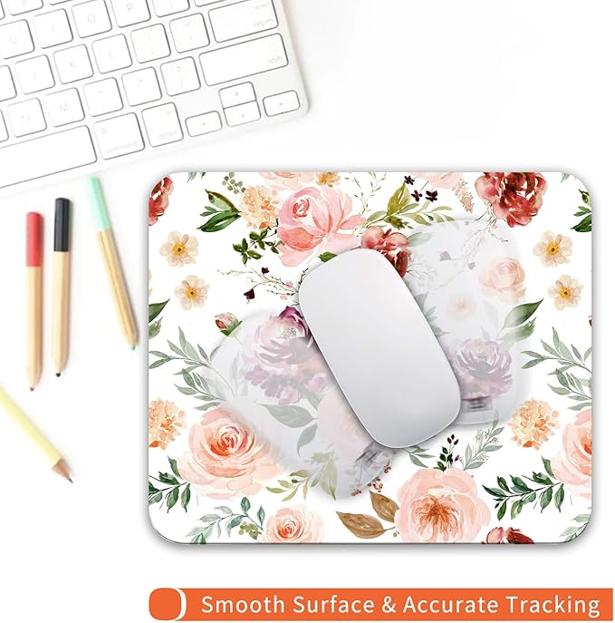 Square Mouse Pad Pretty Floral,Personalized Premium-Textured Custom Mouse Mat Design,Washable Mousepad Cloth,Non-Slip Rubber Base Computer Mouse Pads for Wireless Mouse