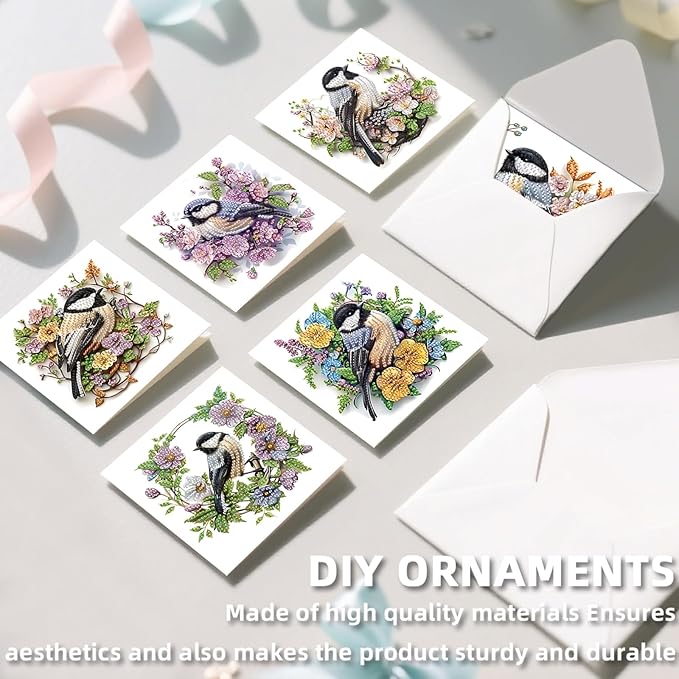 jinglinhh 12pcs Diamond Art Painting Bluebird Flower and Bird Nest Greeting Cards with Envelopes, DIY Card Making Kits for Adults, Diamond Art Postcards Christmas Cards Craft Gifts