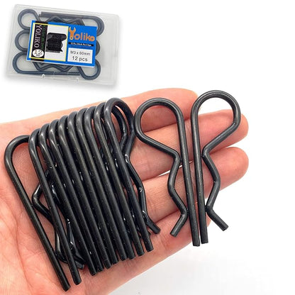 12 Pcs Heavy Duty Hitch Pins Clip R Clips Spring Retaining Wire Hair Pins Cotter Pin Strong Spring Tension Large Carter Pin R clip large for trailer Tractor Mower Carts Truck Black zinc M3x60mm