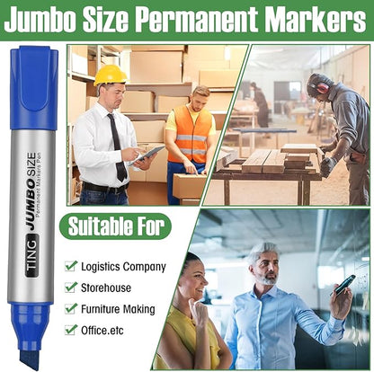 Cholemy 40 Pcs Jumbo Permanent Markers Bulk Large Chisel Tip Permanent Markers Quick Drying Pens for Office Teacher Supplies(Multicolor)