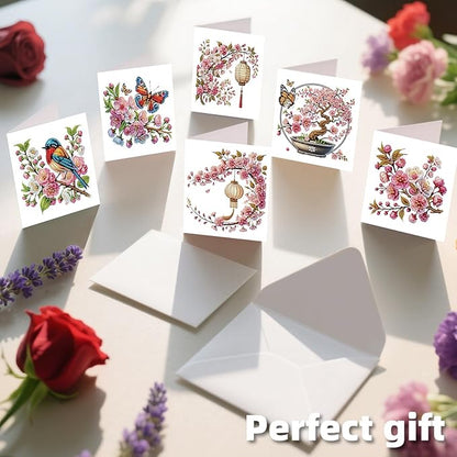 jinglinhh 12pcs Diamond Art Painting Bluebird Flowers Greeting Cards with Envelopes, DIY Card Making Kits for Adults, Diamond Art Christmas Cards for Birthday Holiday Postcards Craft Gifts