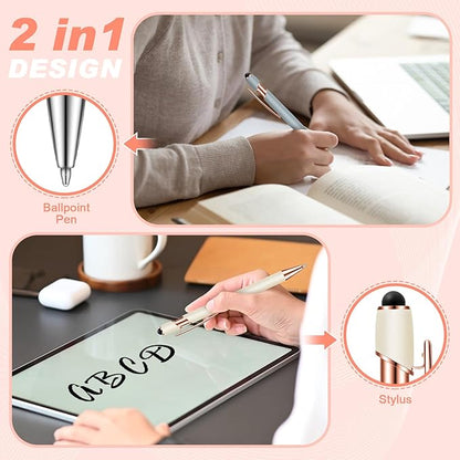 Tenare 12 Pieces 2 in 1 Stylus Metal Ballpoint Pen with Stylus Tip, 1.0 mm Black Ink Ballpoint Pen for Touch Screens(Morandi Color)