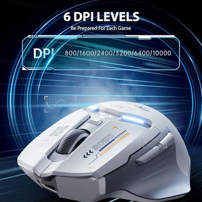 INPHIC IN9 Wireless Gaming Mouse, True Tri-Mode Bluetooth/Type-C Wired/2.4G Wireless Connection, 10000 DPl, Fully Programmable, RGB Backlit, for Laptop PC Mac