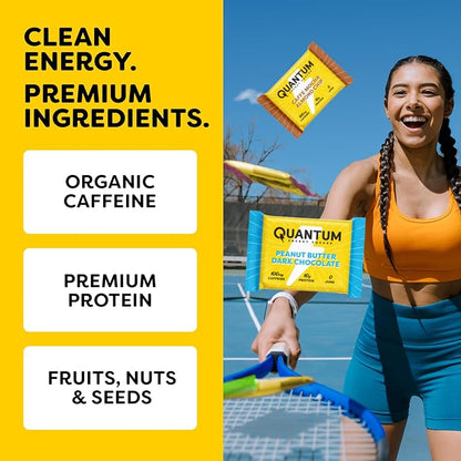 Quantum Energy Square: Energy Bar with Caffeine & 10g Protein. Delicious Healthy Snack On The Go. (Vegan, Gluten-free, Soy-free, Dairy-free) (Variety 8-Pack)