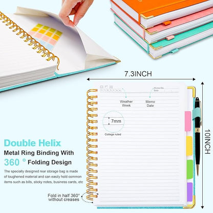 Hardcover Spiral Notebook 8"x10" Journal Notebook with Tabs and Removable Dividers 300 Pages 5 Subject Notebook College Ruled, Faux Leather Spiral Bound Notebook for Women School Work (Blue)
