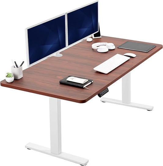 VIVO Electric 60 x 30 in Standing Desk, Memory Height Adjustment, 1B Series, Dark Walnut Top White Frame, DESK-KIT-1W6D-30