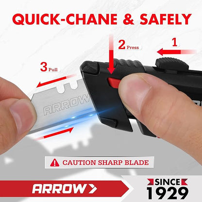 ARROW Retractable Utility Knife, Quick-Change Box Cutter with Blade Storage Design, Twine Cutter, Heavy Duty Aluminum Razor Knife with TPE Comfortable Handle, 15 Extra Blades Included