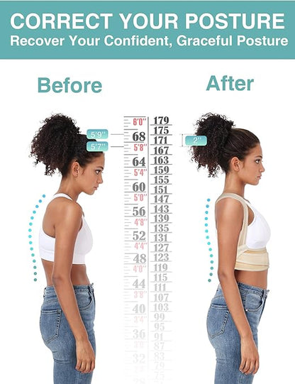Posture Corrector for Women Men,BI-Straps Back Straightener - Bamboo Fiber Back Brace Posture Corrector - Instant Upper Back Pain Relief (Beige, S/M)