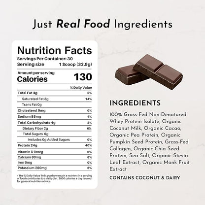 Chocolate Protein Powder – 30-Serving Blend with 100% Grass-Fed Whey & Organic Plant Proteins – Rich Cocoa Flavor – Supports Muscle Recovery, Energy & Satiety* – No Artificial Sweeteners or Fillers