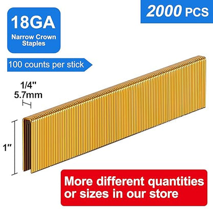 18 Gauge 1/4" Narrow Crown Staples, 1-Inch, Galvanized Project Pack for 18 GA Pneumatic or Electric Stapler or Staple Gun (2000)