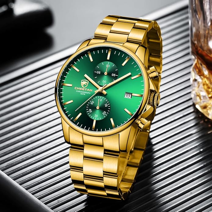 GOLDEN HOUR Fashion Business Mens Watches with Stainless Steel Waterproof Chronograph Quartz Watch for Men, Auto Date
