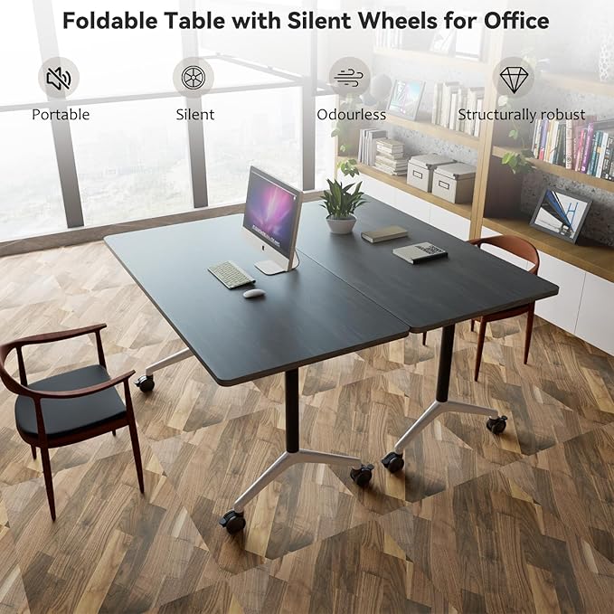 Folding Conference Room Tables, Seminar Conference Table Modern Flip Top Training Meeting Tables, Conference Room Table with Wheels for Home Office Classr,2 Pack 47.2inch