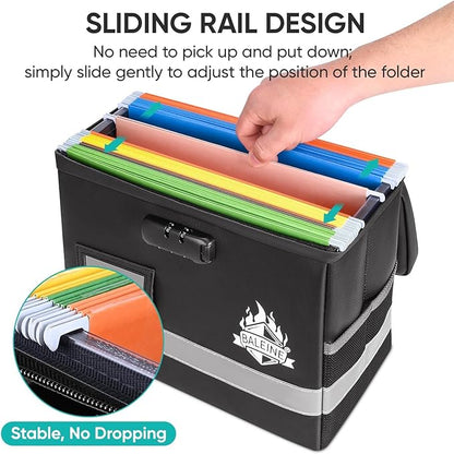 BALEINE Fireproof Document Box with Lock, Portable Fireproof Document Bag Waterproof Fire Proof File Boxes for Documents, File Organizer Box for Important Paperwork (Black, 12.5''x10.5''x6'')