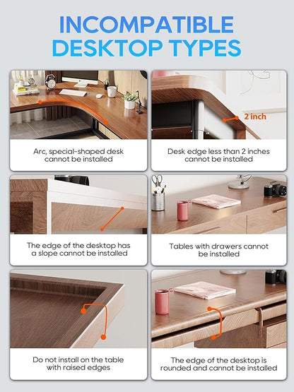 NodoCA No Drill Under Desk Cable Management Tray, 17'' Wire Management, Punch-Free Clamp On, Metal Cable Tray, Wire Organizer, Under Desk Basket for Office and Home, White