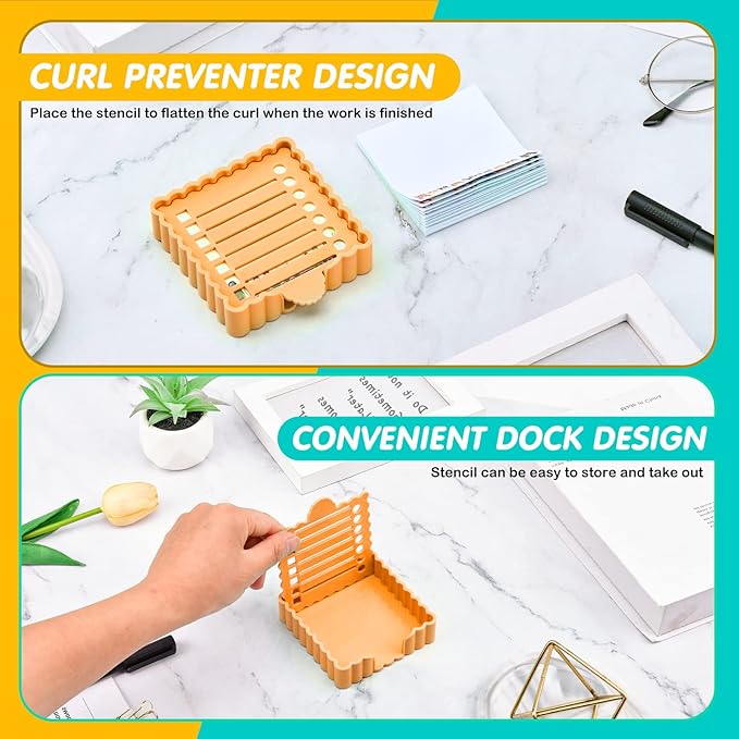 Sticky Notes Holder Cute with Stencil, Wavy Self-Stick Notepad Holder, Note Dispenser for Desk, Sticky Notes Organizer(Orange)