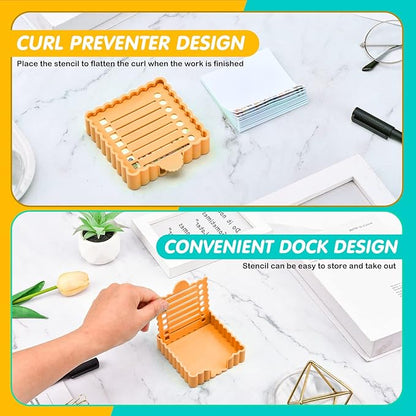 Sticky Notes Holder Cute with Stencil, Wavy Self-Stick Notepad Holder, Note Dispenser for Desk, Sticky Notes Organizer(Orange)