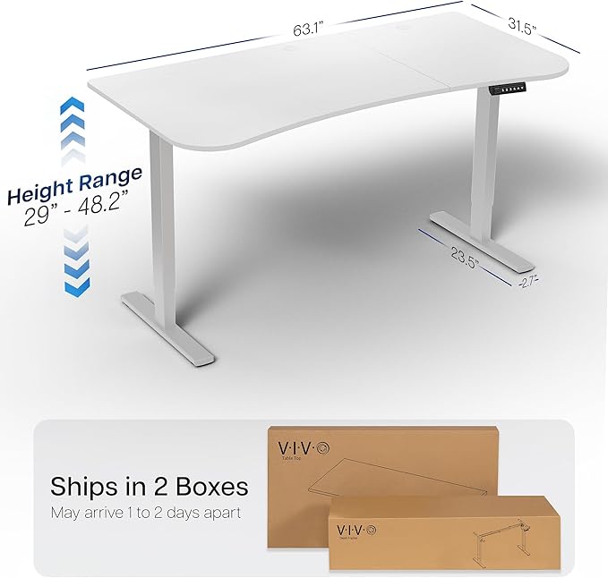 VIVO Electric 63 x 32 in Standing Desk, Memory Height Adjustment, 1B Series, White Top Gray Frame, DESK-KIT-1G1W