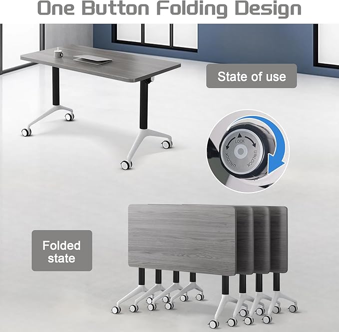 Conference Table,Folding Conference Table with Silent Wheels,Rectangular Business Conference Room Table,for Reception Offices Classrooms Meeting Training Room (4, Grey, 70.8in)