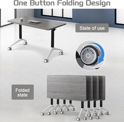 Conference Table,Folding Conference Table with Silent Wheels,Rectangular Business Conference Room Table,for Reception Offices Classrooms Meeting Training Room (4, Grey, 70.8in)