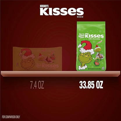 HERSHEY'S KISSES Grinch Milk Chocolate, Christmas Candy Bulk Bag, 33.85 oz