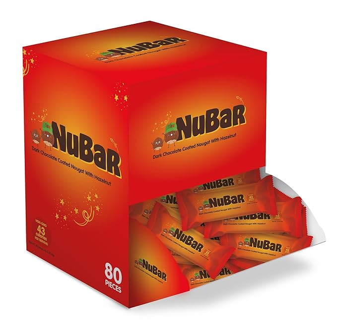 EverBar - Dark Chocolate Covered Mini Hazelnut Nubar, 80 Count | Non-GMO, Dark Chocolate Covered Mini Hazelnut Nubar | On the Go | With Coffee or Tea | Healthy Snack | Bite-Size Premium Nubar 80 Count (Pack of 1) (80 Count (Pack of 1) 0.4oz, Hazelnut)