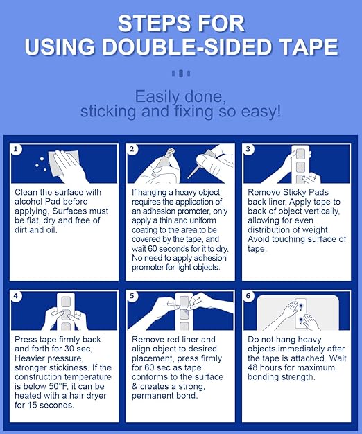 Double Sided Sticky Pads,Made of 3M VHB,Strong Adhesive Tape Squares Heavy Duty Waterproof Heat Resistant, Extreme Mounting Foam Tape,Car Home Outdoor Use, 48 Pcs 1.18x1.38 Inch
