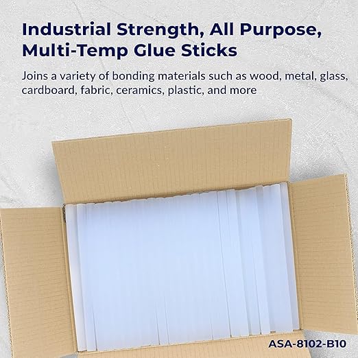 ASA 5/8" x 10" Long. Clear Hot Melt Glue Sticks. All Purpose. High Temp, Good for Toy, Ornament, Plastic, Wood, Fabric, Ceramic, Craft, Carton, and Fabric, 113 Sticks