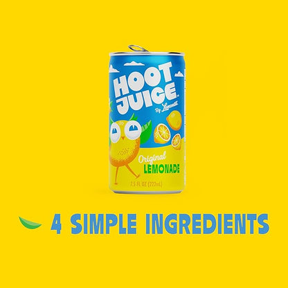 Hoot Juice Lemonade By Lemonati, No Artificial Sweeteners or Flavors, Gluten-Free, Kosher, Non-GMO, Vegan, 7.5 Fl Oz Mini-Cans (24pk, Lemonade)
