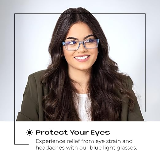 Readerest 0.75 Blue Light Reading Glasses - Lightweight Computer Glasses - Eye Strain, UV Glare Protection (Blue+Clear)