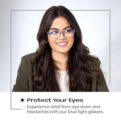 Readerest 0.75 Blue Light Reading Glasses - Lightweight Computer Glasses - Eye Strain, UV Glare Protection (Blue+Clear)