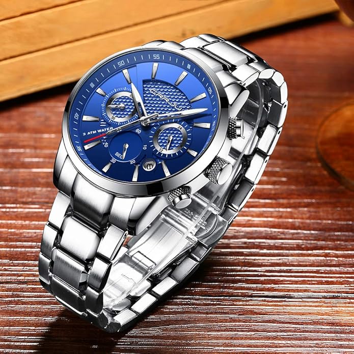 CRRJU Men's Business Casual Chronograph Quartz Waterproof Wristwatch Black Leather Strap