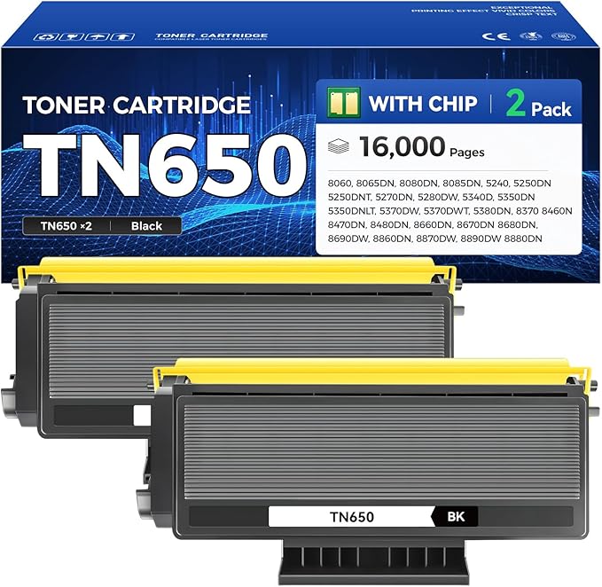 TN650 Toner Cartridge Black 2-Pack High Yield Replacement for Brother TN-620 TN-650 Toner Compatible with Brother HL-5370DW HL-5250DN HL-5340D HL-5240 MFC-8480DN MFC-8860DN MFC-8890DW Printer Ink