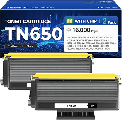 TN650 Toner Cartridge Black 2-Pack High Yield Replacement for Brother TN-620 TN-650 Toner Compatible with Brother HL-5370DW HL-5250DN HL-5340D HL-5240 MFC-8480DN MFC-8860DN MFC-8890DW Printer Ink