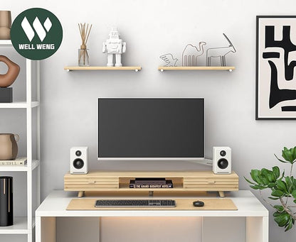 Bamboo Monitor Stand with Drawer - Desk Organizer with Cable Management & Storage, Ergonomic Laptop Riser for Home Office (220lbs Capacity, 39 inch ,Natural)
