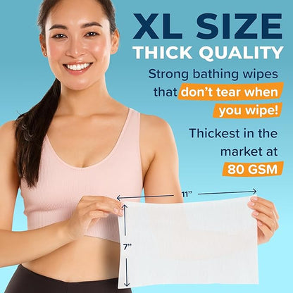 Body Wipes for Adults Bathing No Rinse 150pc XL - Ultra Thick Shower Travel Wipes for Personal Cleansing & Hygiene Essentials, Elderly Care, Incontinence Disposable Washcloths for Women Men