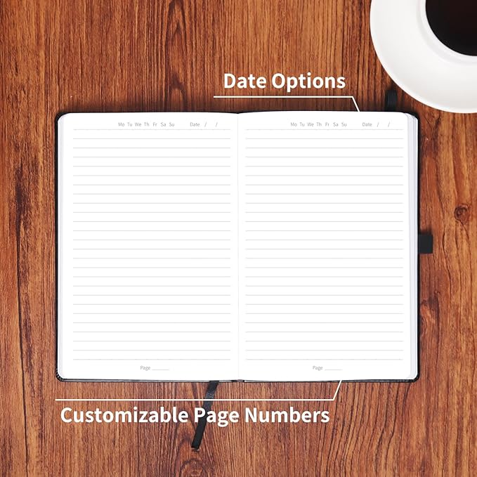 Black A5 Liend Journal Notebook, 7mm College Ruled Notepad, Journaling for Writing, Work, School, Travel and Note Taking, Hardcover 224 Pages (112 Sheets) 5.5 x 8.3 inches (8 Pack)