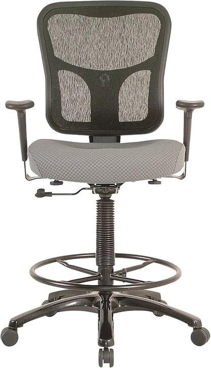 Tempur-Pedic TP8200C Fabric Drafting Stool with Backrest and Footrest with Lumbar Support, with Tempur Material, Cooling Gel Layer, Grey