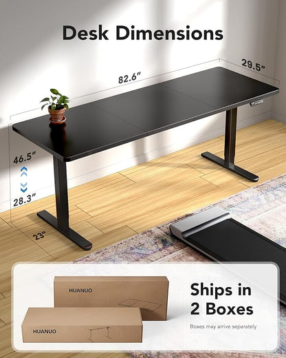 HUANUO 83 x 30 inch Electric Standing Desk, Powerful Brushless Motor Large Height Adjustable Table, 4 Memory Preset Sit Stand Up Desk, Home Office Computer Table with Thick T-Shaped Frame, Black