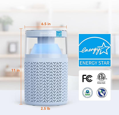 AIRROMI Air Purifiers for Bedroom Home,Up to 658 Ft²,Activated Carbon Filter Cleaner,With Fragrance Sponge for Better Sleep,Night Light,Pet Dander,Allergies,Smoke,Odor,Desktop Air Cleaner A2002 Blue
