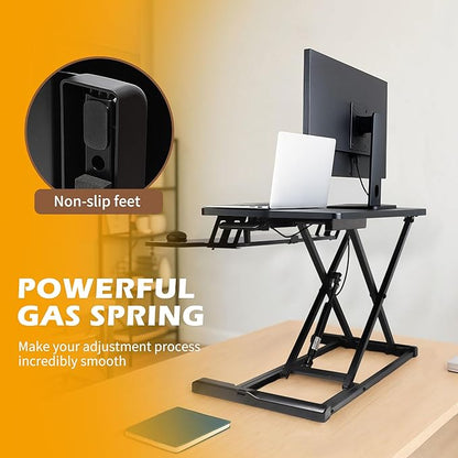 Standing Desk Converter, Height Adjustable Sit Stand Riser with Keyboard Tray for Home Office,Stand Up Desk Riser, 31.5"，28.6lbs Weight Capacity, Black