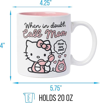 Silver Buffalo Sanrio Hello Kitty “When in Doubt, Call Mom” Wax Resist Ceramic Mug, 20 Ounces