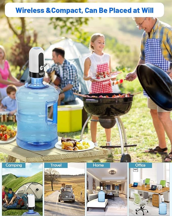 Myvision Water Dispenser for 5 Gallon Bottle,Portable USB Charging Electric Water Pump, Drinking Water Jug Pump for Home, Kitchen, Living Room, Office,Camping,Universal for 3-5 Gallon (White)