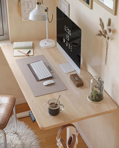 FEZIBO Standing Desk, 63×28 Inches Electric Height Adjustable, Sit Stand Up Table, Computer Office Desk with Splice Board, While Frame/Maple TOP