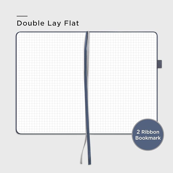 160 Pages, A5 5.7 x 8 inches 100 gsm Thick Paper Notebook Journals for Writing, Grid Hardcover Notebook(1 Pack, Dark Blue)