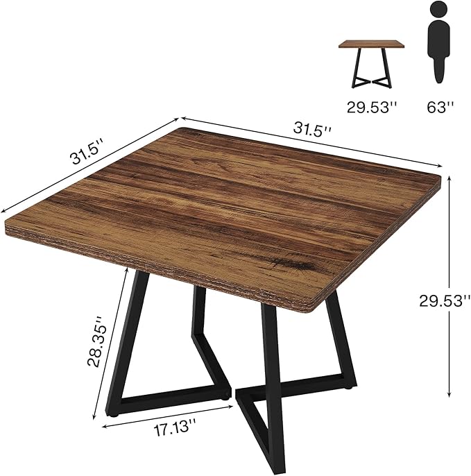 Tribesigns 31.5" Square Conference Table Set of 6, 8 ft Industrial Office Meeting Table for 8-10 People, Business Podcast Furniture with Metal Base for Small Spaces, Office Conference, Brown & Black