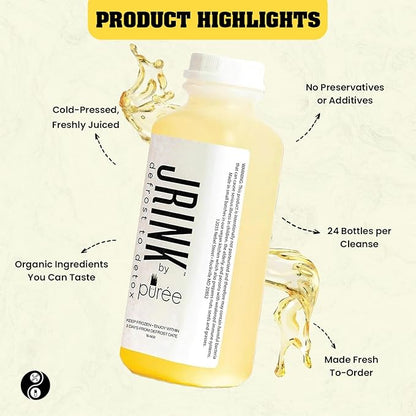 JRINK by Purée Ginger Lemon Juice, Cold Pressed Juice Cleanse with Organic Lemon Ginger, Detox Drink from Raw Fruit and Vegetable, No Preservatives, Healthy Cleanse, 16oz Bottles, 24 Pack
