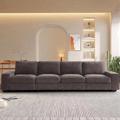 TEKAMON 128" Modular Sofa Couch with Seat Storage, Modern Comfy Long 4-Seater Chenille Couch for Living Room, Office, Apart W/Deep Seat, Wide Armrest, USB Port, Side Pockets, Washable Covers (DkGrey)