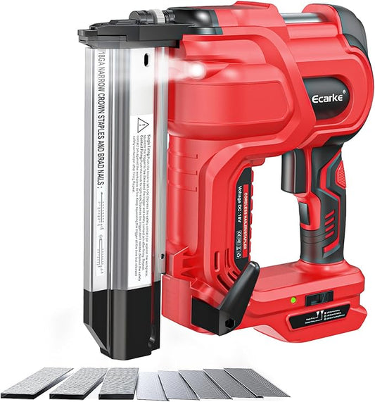 Ecarke Cordless 2 Inch Brad Nailer Compatible with Milwaukee 18V Battery(No Battery),2 in 1 Electric Nail Gun,18GA Staple Gun with 1000 Nails, Battery Powered Nail Gun for Trim Wood Crafting Home DIY