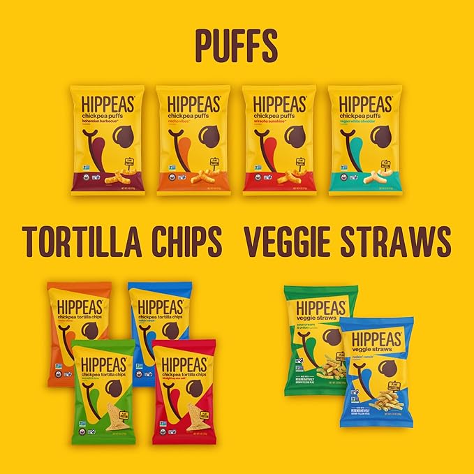 Hippeas Veggie Straws, Variety Pack: Sour Cream & Onion, Rockin’ Ranch, 0.75 Ounce (Pack of 18), 2g Protein, 1g Fiber, Vegan, Gluten-Free, Crunchy, Plant Protein Snacks